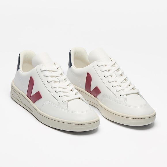 VEJA V-12 Leather White Marsala Nautico Sneaker - Picture 4 of 14
